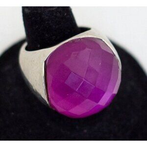 Size 8, Vintage Purple Faux Gem Silver Tone Ring - A23